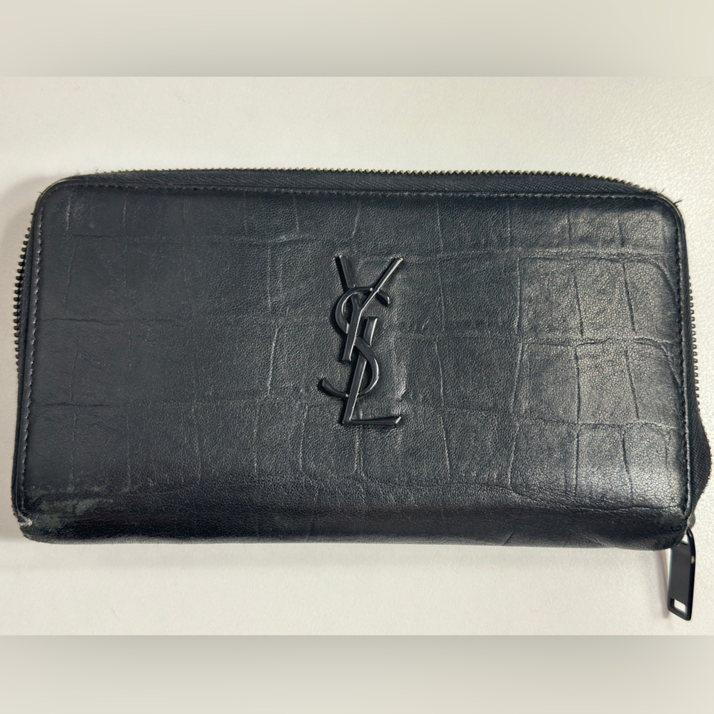 Yves Saint Laurent Embossed Leather Zip Around Wallet